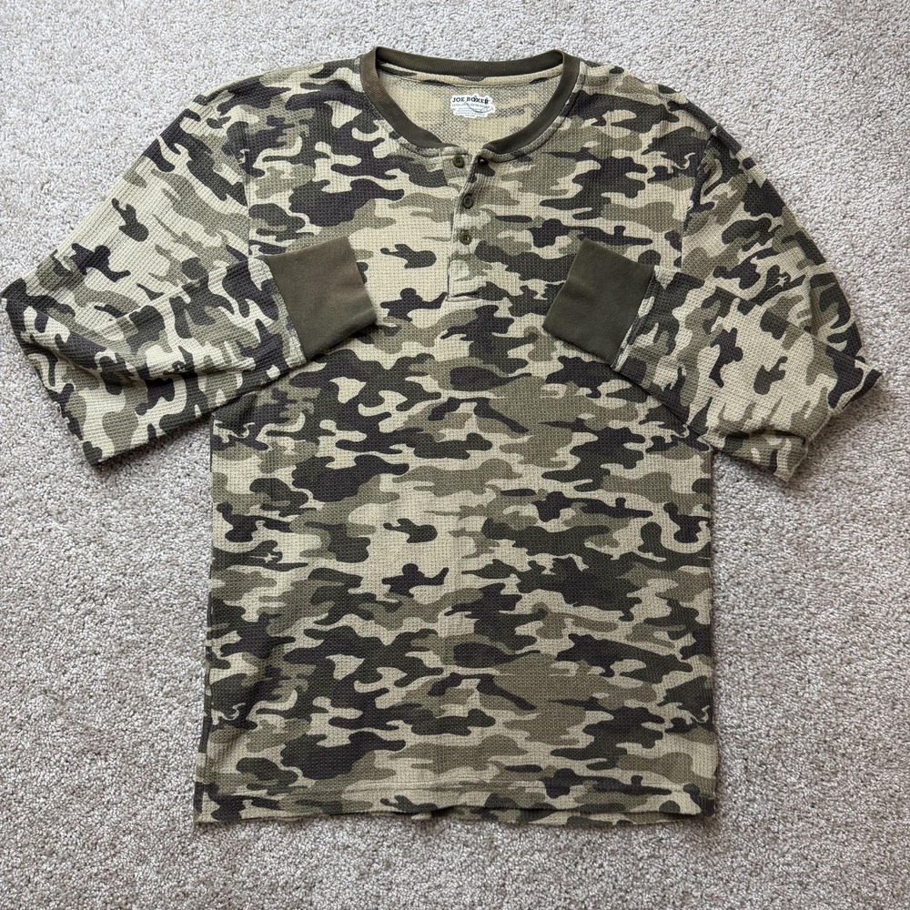 Joe Boxer Shirt Mens XL Green Camo Thermal Henley Long Sleeve T-Shirt Knit